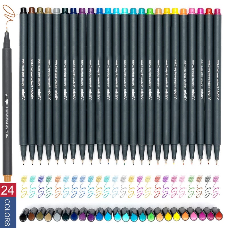 VITOLER 24 Colored Journaling , Fine Line Point Drawing Marker Pens for Writing Journaling Planner Coloring Book Sketching Taking Note Calendar Art Projects Office School Supplies (24 Colors) - Image 2