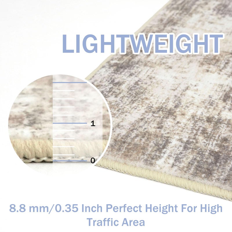 IOHOUZE Abstract Area Rug 3x5 Ft Washable Rugs for Entryway Indoor, Non Slip Kitchen Rug Printed Faux Wool Throw Rugs, Indoor Door Mat for Door Entrance Foyer Living Room, Beige Brown - Image 5