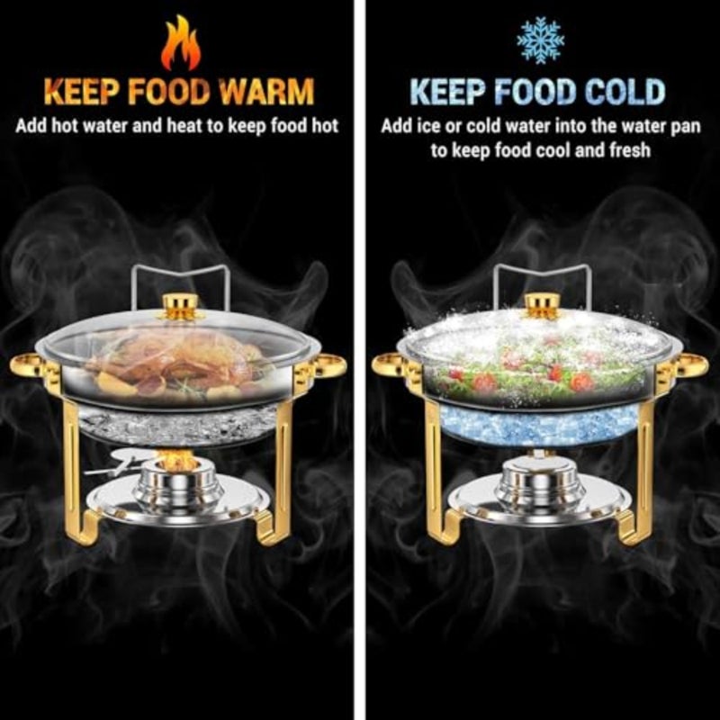 Chafing Dish Buffet Set, 4.5 Liter, Stainless Steel Buffet Set, Round Catering Warmer with Lid Water Tray Holder Fuel Rack Lid Shelf Spoon for Any Party 2 Pcs - Image 2