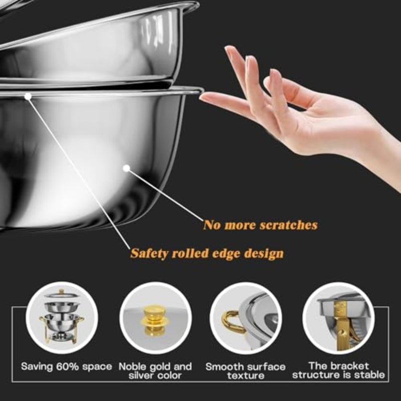 Chafing Dish Buffet Set, 4.5 Liter, Stainless Steel Buffet Set, Round Catering Warmer with Lid Water Tray Holder Fuel Rack Lid Shelf Spoon for Any Party 2 Pcs - Image 3