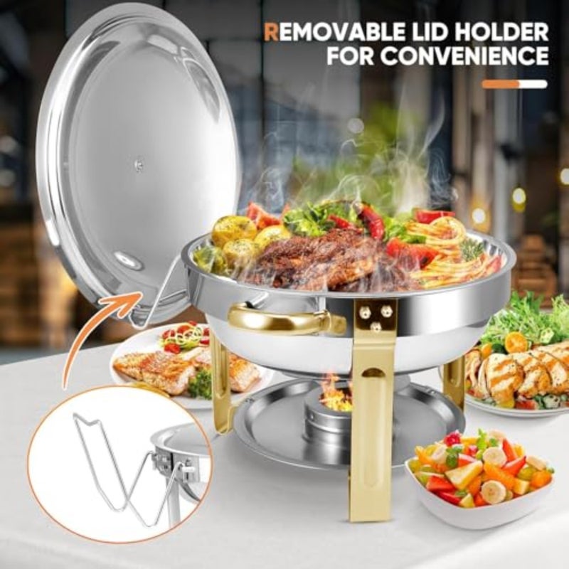Chafing Dish Buffet Set, 4.5 Liter, Stainless Steel Buffet Set, Round Catering Warmer with Lid Water Tray Holder Fuel Rack Lid Shelf Spoon for Any Party 2 Pcs - Image 5
