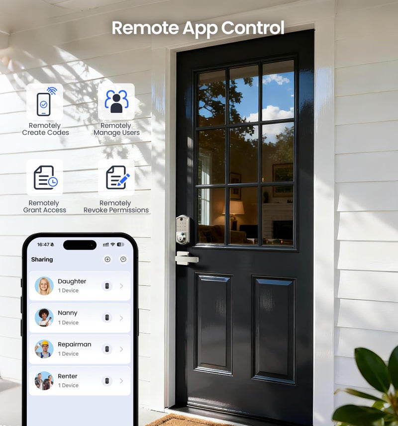 Veise VE017-B Fingerprint Smart Lock for Front Door, App Control, 8-in-1 Keyless Entry Deadbolt with 2 Zinc Alloy Lever Handles Set, Emergency Power Port, Auto Lock, Electronic Keypad, Satin Nickel - Image 3