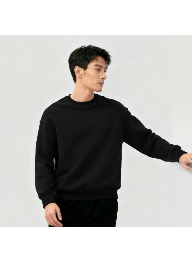 Markless Men's Fleece-lined Sweatshirt Autumn Winter Casual Crewneck Warm Pullover 0434m3 Starry Black Fleece-lined M - Image 2