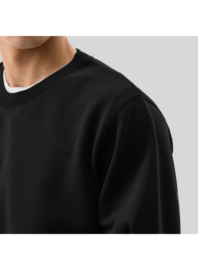 Markless Men's Fleece-lined Sweatshirt Autumn Winter Casual Crewneck Warm Pullover 0434m3 Starry Black Fleece-lined M - Image 1