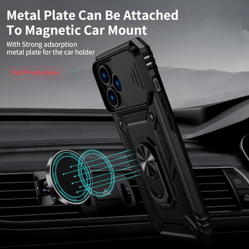 Weycolor for iPhone 13 Pro Case with Camera Lens Cover, HD Screen Protector, 10 FT Military Grade Drop Protection, Magnetic Ring Holder Kickstand Protective Phone Case for iPhone 13 Pro, Black - Image 2