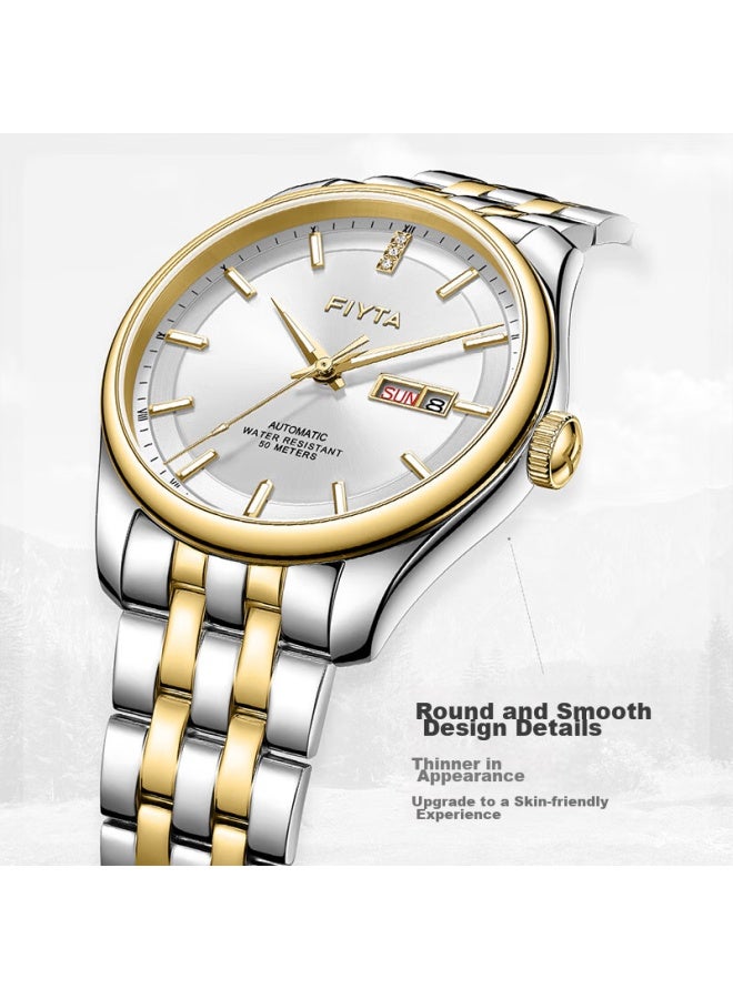 Fiyta Classic Series, Dual Calendar Three-hand Gold White Dial Business Men's Automatic Mechanical Wrisch Gift Box, Holiday Gift - Image 5