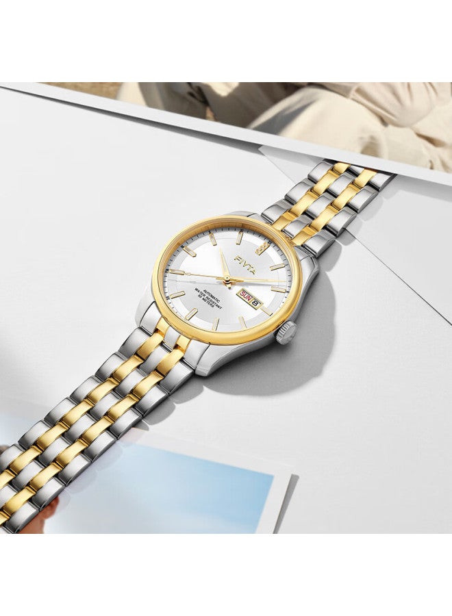 Fiyta Classic Series, Dual Calendar Three-hand Gold White Dial Business Men's Automatic Mechanical Wrisch Gift Box, Holiday Gift - Image 4