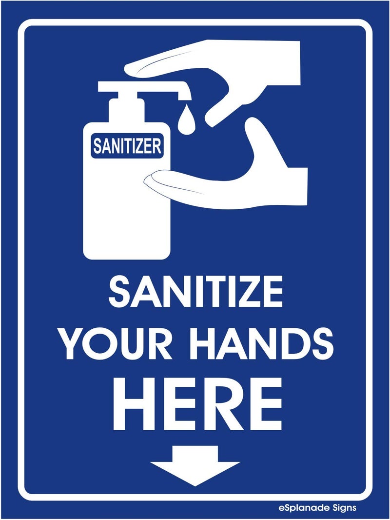 eSplanade Sanitize Your Hands Here Sign Sticker Decal - 2 pcs - Easy to Mount Weather Resistant Long Lasting Ink - 8" x 6" Inches - Image 2