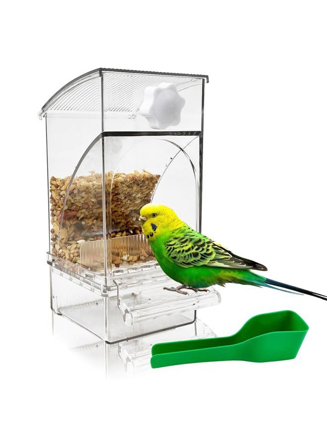 Hamiledyi No Mess Bird Feeder Automatic Transparent Acrylic Parrot Seed Food Container with Perch Bird Cage Accessories for Parakeet Finch Lovebirds Budgies Canary - Image 1