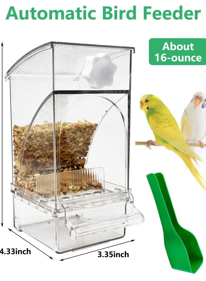 Hamiledyi No Mess Bird Feeder Automatic Transparent Acrylic Parrot Seed Food Container with Perch Bird Cage Accessories for Parakeet Finch Lovebirds Budgies Canary - Image 2