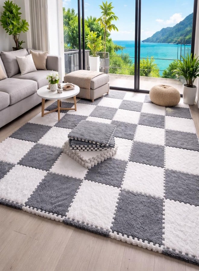 BIYALI Square Plush Puzzle Foam Floor Mat - Plush Interlocking Carpet Tiles Foam Floor Tiles Baby Mats for Floors - Kids Play Mats Non-Slip Puzzle Play Mats for Home, Bedroom (20pc) - Image 5