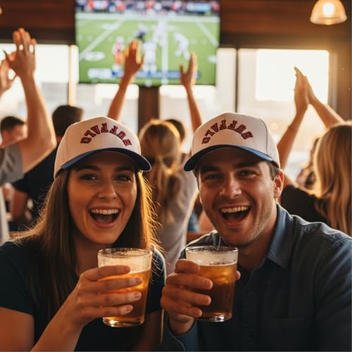 Funky Junque Retro Buffalo Hat Baseball Cap with Upside Down City Arched Embroidery Unisex Adjustable Snapback for Football Game Day Nightlife Buffalo Backwards Royal BlueWhite - Image 3