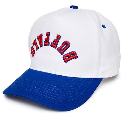 Funky Junque Retro Buffalo Hat Baseball Cap with Upside Down City Arched Embroidery Unisex Adjustable Snapback for Football Game Day Nightlife Buffalo Backwards Royal BlueWhite - Image 1