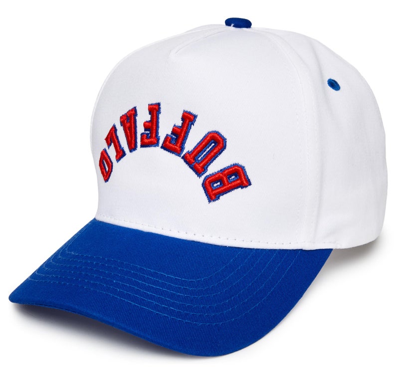 Funky Junque Retro Buffalo Hat Baseball Cap with Upside Down City Arched Embroidery Unisex Adjustable Snapback for Football Game Day Nightlife Buffalo Backwards Royal BlueWhite - Image 2