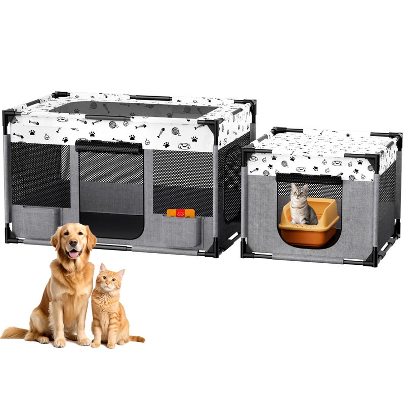 BUFOR Portable Cat Playpen, Pet Dog Playpen, Kitten Puppy Play Pen for Indoor/Outdoor, Collapsible Cats Cages Enclosed Tent with Carrying Case, PVC Pipe Frame, 600D Oxford, 39" x 24" x 22" - Image 1