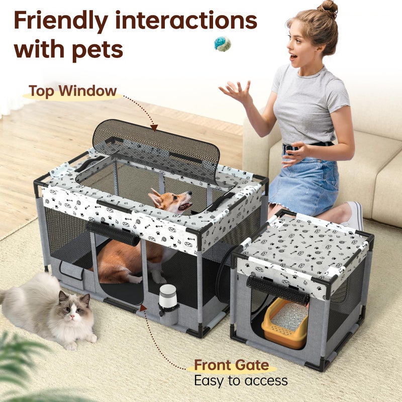 BUFOR Portable Cat Playpen, Pet Dog Playpen, Kitten Puppy Play Pen for Indoor/Outdoor, Collapsible Cats Cages Enclosed Tent with Carrying Case, PVC Pipe Frame, 600D Oxford, 39" x 24" x 22" - Image 4