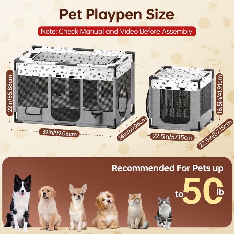 BUFOR Portable Cat Playpen, Pet Dog Playpen, Kitten Puppy Play Pen for Indoor/Outdoor, Collapsible Cats Cages Enclosed Tent with Carrying Case, PVC Pipe Frame, 600D Oxford, 39" x 24" x 22" - Image 3