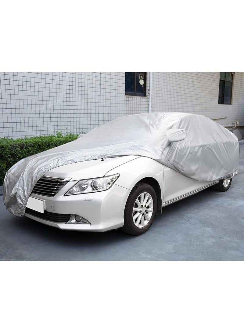 شابية أغطية سيارات 530x200x150 سم مقاومة للماء في جميع الأحوال الجوية للسيارات، غطاء سيارة واقي من الشمس، غطاء عالمي، غطاء كامل خارجي للحماية من المطر والشمس والأشعة فوق البنفسجية، محكم وناعم وغير كاشط لجميع الموديلات - Image 3