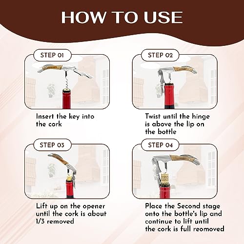 Wine Chic The Wine Chic Premium Professional Corkscrew Wine Opener with Elegant Wood Handle, Manual Wine Key with Foil Knife and Cap Bottle Opener for Bartenders, Waiters and Sommeliers - Image 3