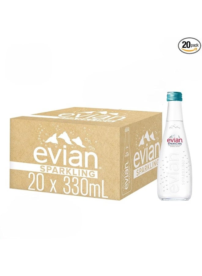 Evian Sparkling Natural Mineral Water 330ml Glass Bottles (Pieces of 20) - Image 1