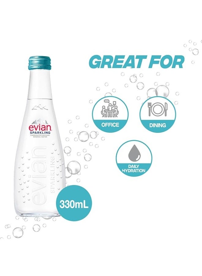 Evian Sparkling Natural Mineral Water 330ml Glass Bottles (Pieces of 20) - Image 3