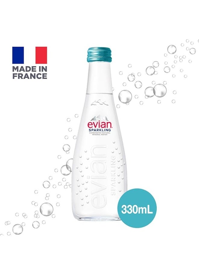 Evian Sparkling Natural Mineral Water 330ml Glass Bottles (Pieces of 20) - Image 4