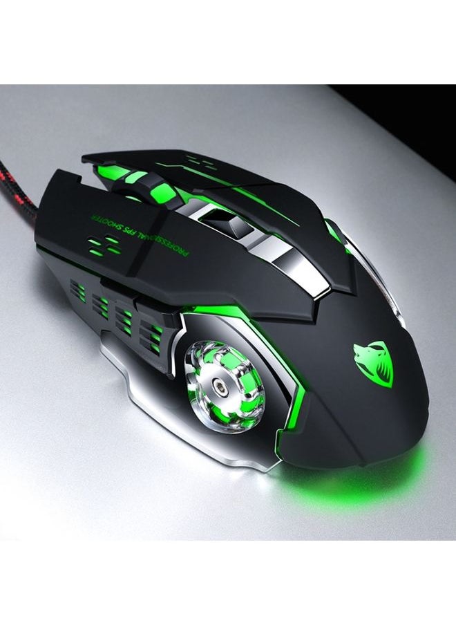 T-WOLF V6 USB Interface 6-Buttons 3200 DPI Wired Mouse Gaming Mechanical Macro Programming 7-Color Luminous Gaming Mouse, Cable Length: 1.5m( Macro Definition Audio Version Black Silver)