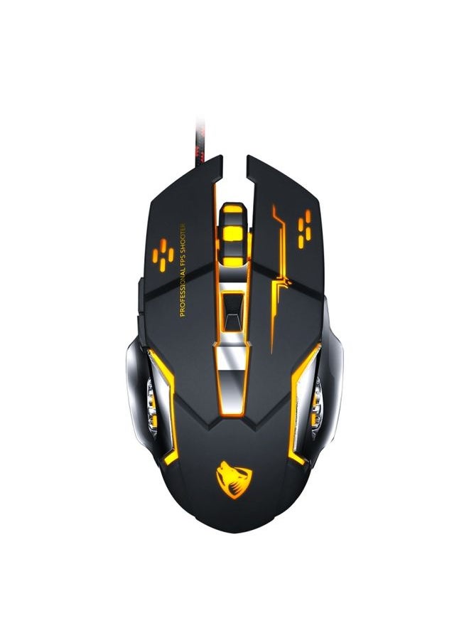T-WOLF V6 USB Interface 6-Buttons 3200 DPI Wired Mouse Gaming Mechanical Macro Programming 7-Color Luminous Gaming Mouse, Cable Length: 1.5m( Macro Definition Audio Version Black Silver)