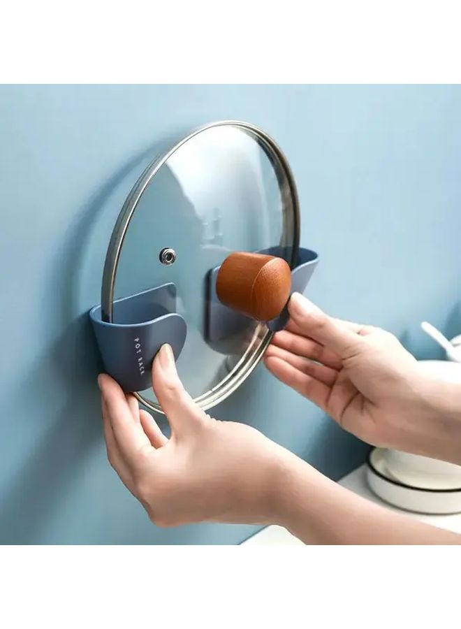حامل غطاء وعاء أخضر مثبت على الحائط مجموعة من قطعتين منظف مطبخ موفر للمساحة تركيب لاصق - Image 5