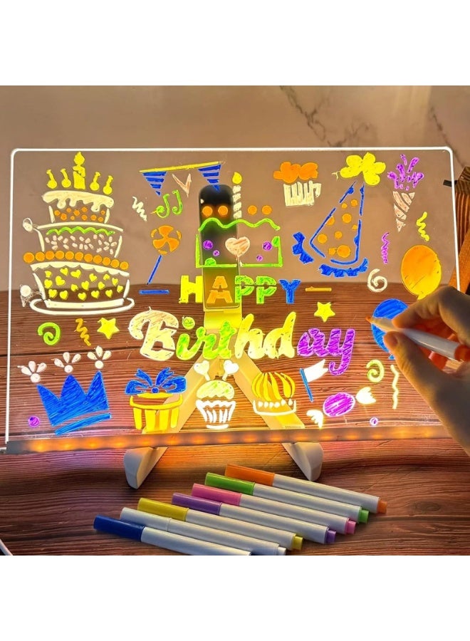 OSHIMA LED Drawing Board, Creative Magical Board with 7 Pcs Colored pen, Home Application and Painting for Doodle Glow, Acrylic Dry Erase Board with Light, 30 * 20 CM - Image 1