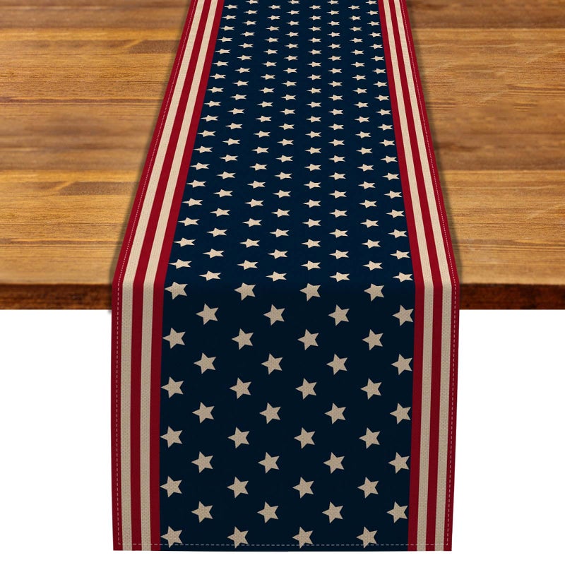 Rainlemon Linen Memorial Day Table Runner American Patriotic Home Dining Room Table Mantle Fireplace Decoration 13 x 72