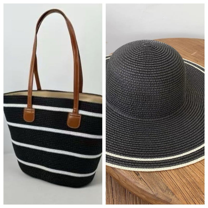 One-Shoulder Straw Bag Hat Set Women'S Bag Large-Capacity Tote Bag Seaside Vacation Satchel Beach Bag Women'S Two-Piece Set - Image 1