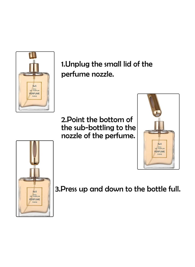 فيند عبوة بخاخ صغيرة قابلة لإعادة الملء للسفر للسفر زجاجة رذاذ عطر محمولة حقيبة سفر برائحة العطور علبة مضخة عطر فارغة عبوة من 3 زجاجات باللون البنفسجي والذهبي الأزرق - Image 4