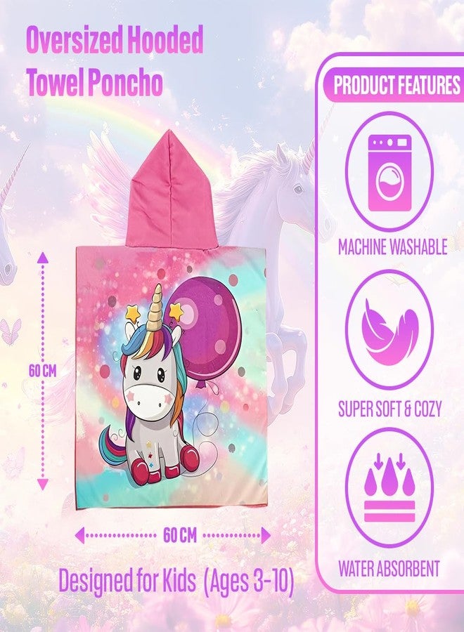 TONY STARK Poncho Towel for Kids, Beach Towel with Hoodie, 60x60cm Travel Towel for 1-7 Years Girls and Boys, Soft Microfiber Sleeved Poncho (Magical Unicorn) - Image 2