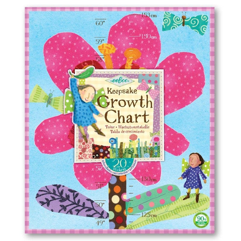 eeBoo Hot Pink Flower Growth Chart Measurements Come in Both Inches and Centimeters 20 Different Stickers Included Easily Hangs with Attached Gross Grain Ribbon - Image 2