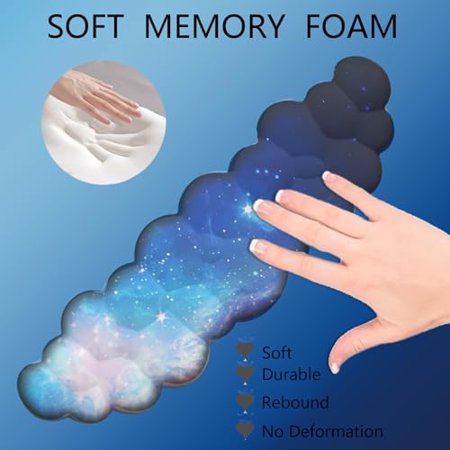 WFCYGL Cloud Wrist Rest Keyboard Galaxy Mouse Pad Set Gradient Blue Large Desk Mat Ergonomic Space Wrist Pad Memory Foam Non-Slip Stars Wrist Support for Computer Laptop Gaming Home Office Relief Typing Pain - Image 3