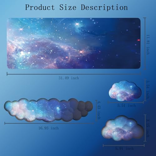 WFCYGL Cloud Wrist Rest Keyboard Galaxy Mouse Pad Set Gradient Blue Large Desk Mat Ergonomic Space Wrist Pad Memory Foam Non-Slip Stars Wrist Support for Computer Laptop Gaming Home Office Relief Typing Pain - Image 2