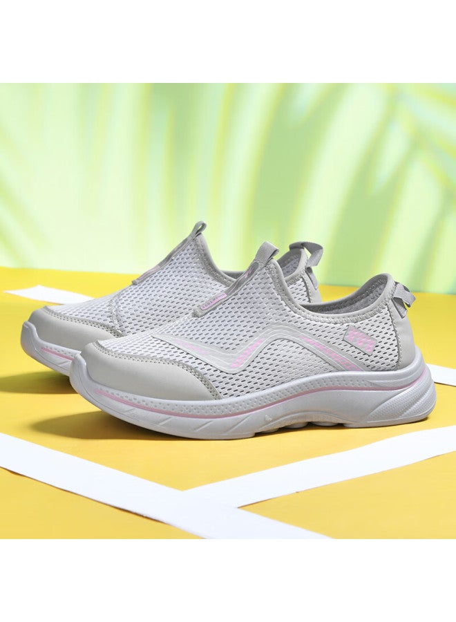 Double Star Eight Special Women's Breathable Summer Mesh Slip-on Casual Shoes Women's Lightweight Sports Shoes Soft Bottom Health Walking Shoes Gray Pink Size 38 - Image 3