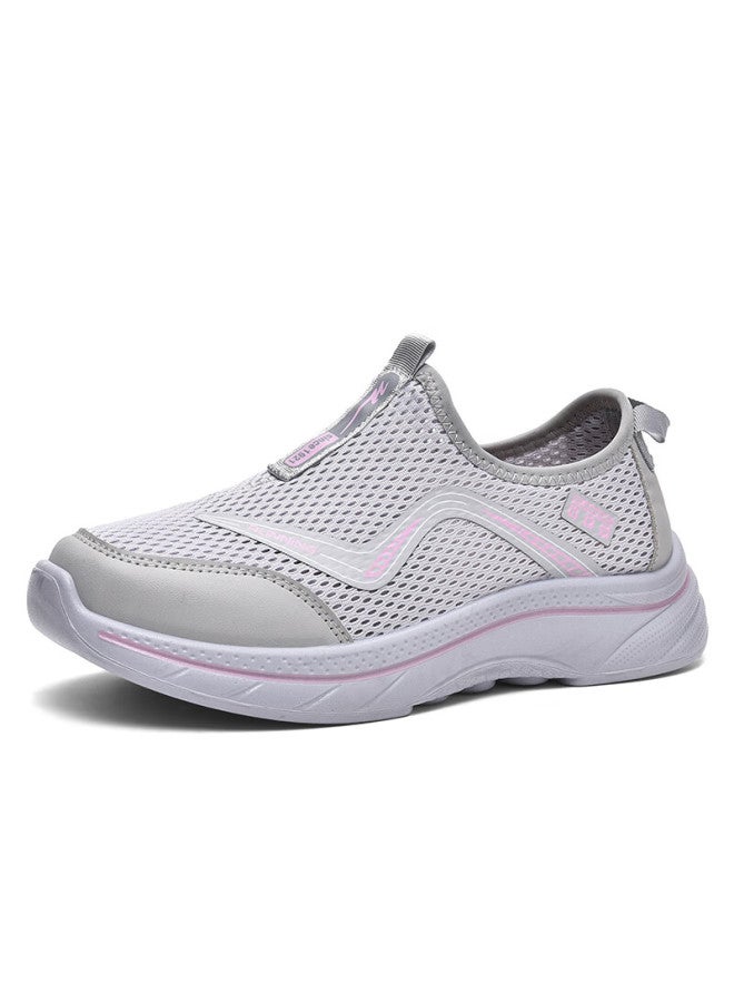 Double Star Eight Special Women's Breathable Summer Mesh Slip-on Casual Shoes Women's Lightweight Sports Shoes Soft Bottom Health Walking Shoes Gray Pink Size 38 - Image 5