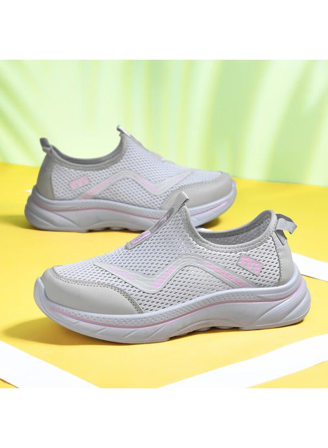 Double Star Eight Special Women's Breathable Summer Mesh Slip-on Casual Shoes Women's Lightweight Sports Shoes Soft Bottom Health Walking Shoes Gray Pink Size 38 - Image 1