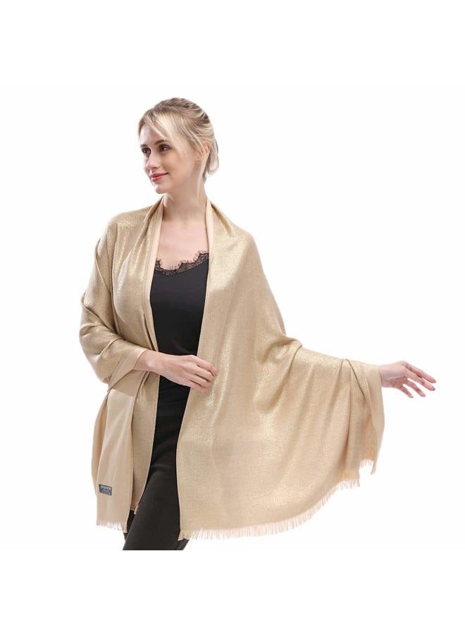 LMVERNA Women's Sparkling Metallic Soft Pashmina Shawls and Wraps Scarf in Solid Colors, Gold, M - Image 1