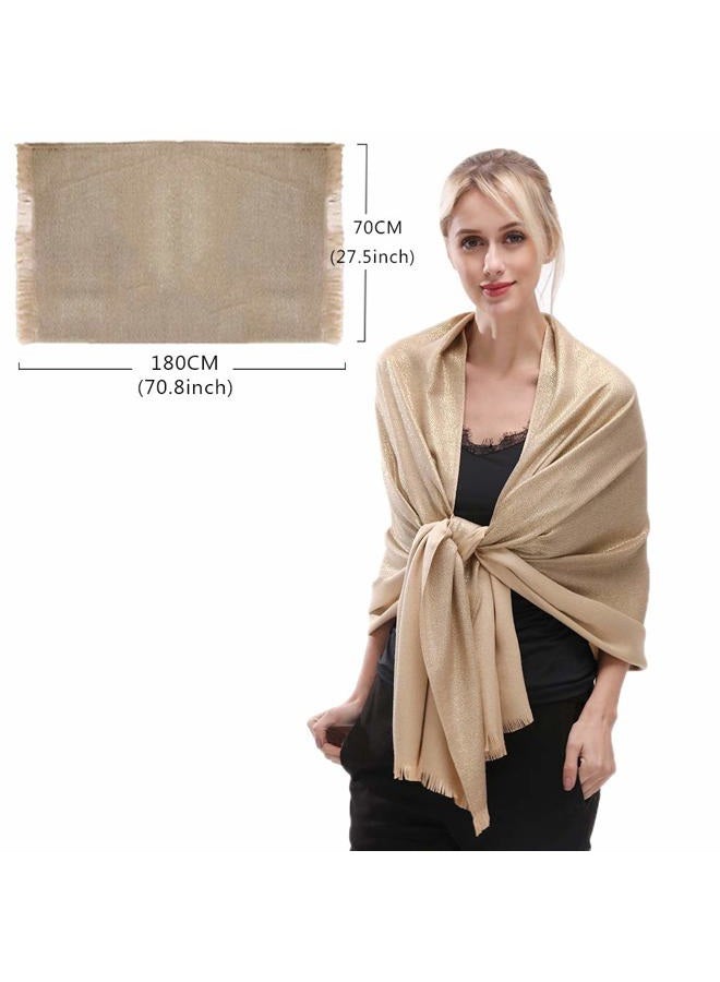 LMVERNA Women's Sparkling Metallic Soft Pashmina Shawls and Wraps Scarf in Solid Colors, Gold, M - Image 2