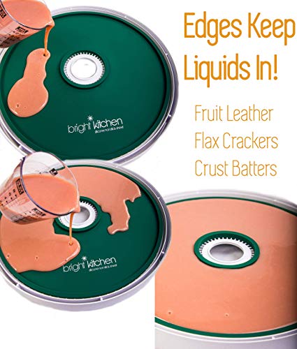 Bright Kitchen 4 Fruit Leather Silicone Dehydrator Sheets with EDGES - NON-Toxic for Nesco Round Dehydrators Lip Mold Hold Batter Liquids Fruit Roll Up Fruit Leather Circle ReUsable Flexible Non Stick - Image 3