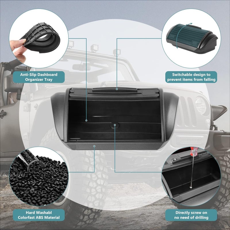 Dashboard Storage Organizer Tray For Jeep Wrangler JK JKU 2011-2018, Interior Dash Tray Box For Sahara, Sport And Rubicon - Image 3