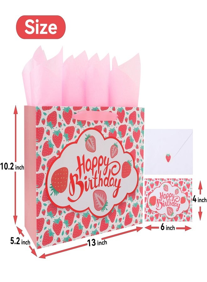 wishinside مجموعة حقائب هدايا عيد ميلاد سعيد كبيرة الحجم من Wishinside مقاس 13 بوصة بتصميم الفراولة، مزودة بمقابض وبطاقة تهنئة وورق تغليف وملصقات، مناسبة للفتيات والأطفال والمراهقات والنساء، بتصميم فاكهة لطيف لعيد الميلاد، قطعة واحدة - Image 2