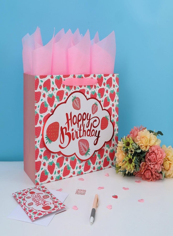 wishinside مجموعة حقائب هدايا عيد ميلاد سعيد كبيرة الحجم من Wishinside مقاس 13 بوصة بتصميم الفراولة، مزودة بمقابض وبطاقة تهنئة وورق تغليف وملصقات، مناسبة للفتيات والأطفال والمراهقات والنساء، بتصميم فاكهة لطيف لعيد الميلاد، قطعة واحدة - Image 5