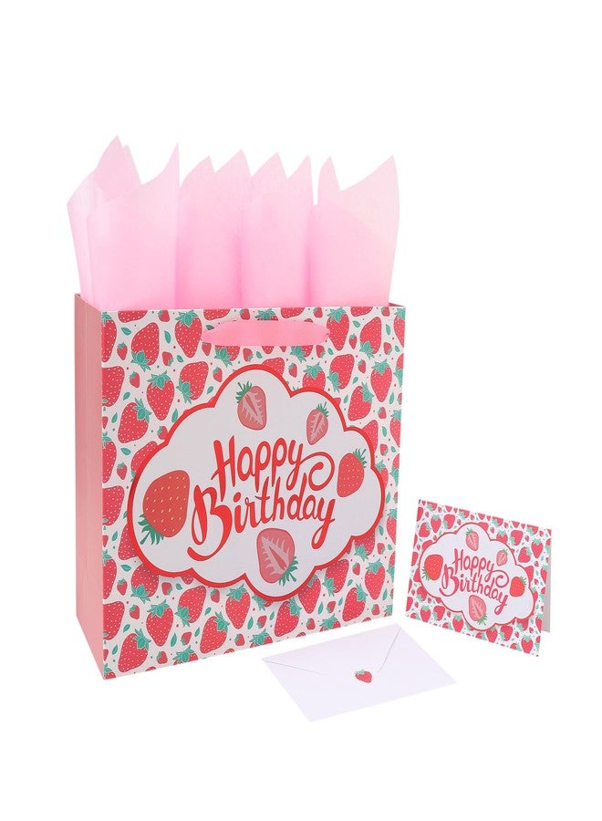 wishinside مجموعة حقائب هدايا عيد ميلاد سعيد كبيرة الحجم من Wishinside مقاس 13 بوصة بتصميم الفراولة، مزودة بمقابض وبطاقة تهنئة وورق تغليف وملصقات، مناسبة للفتيات والأطفال والمراهقات والنساء، بتصميم فاكهة لطيف لعيد الميلاد، قطعة واحدة - Image 1