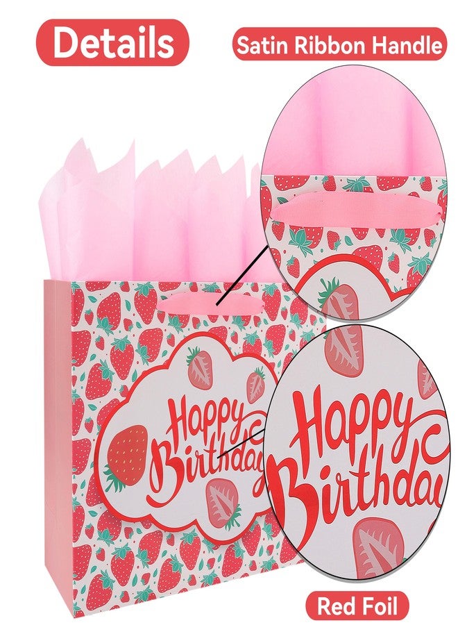 wishinside مجموعة حقائب هدايا عيد ميلاد سعيد كبيرة الحجم من Wishinside مقاس 13 بوصة بتصميم الفراولة، مزودة بمقابض وبطاقة تهنئة وورق تغليف وملصقات، مناسبة للفتيات والأطفال والمراهقات والنساء، بتصميم فاكهة لطيف لعيد الميلاد، قطعة واحدة - Image 4