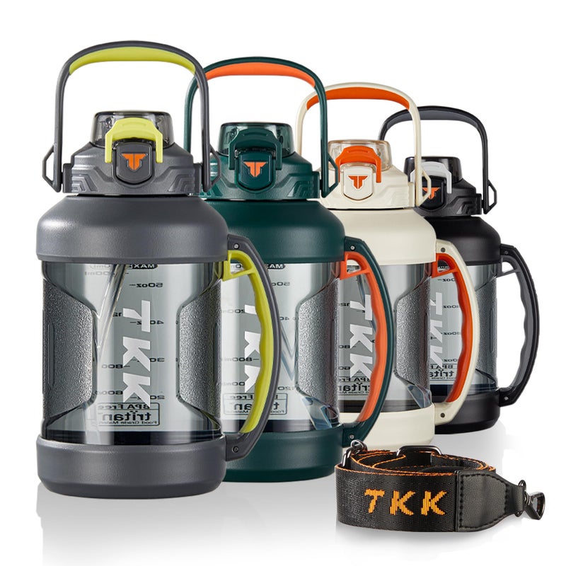 TKK Half Gallon Water Jug Sport Bottle with Straw 2 in 1 Lid Dishwasher Safe BPA Free Leakproof Large Capacity Tritan Plastic Bottle 1/2 Gallon 64oz Water Bottle for Gym Travel Camping Outdoor, Gray - Image 1