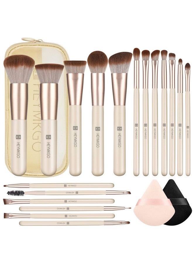 HEYMKGO Makeup Brushes Set 18Pcs Professional Makeup Brushes With 2 Powder Puff & Travel Bag Premium Synthetic Foundation Powder Blush Blending Face Brush Kit Eyeshadow Set Makeup Brushes & Tools - Image 1